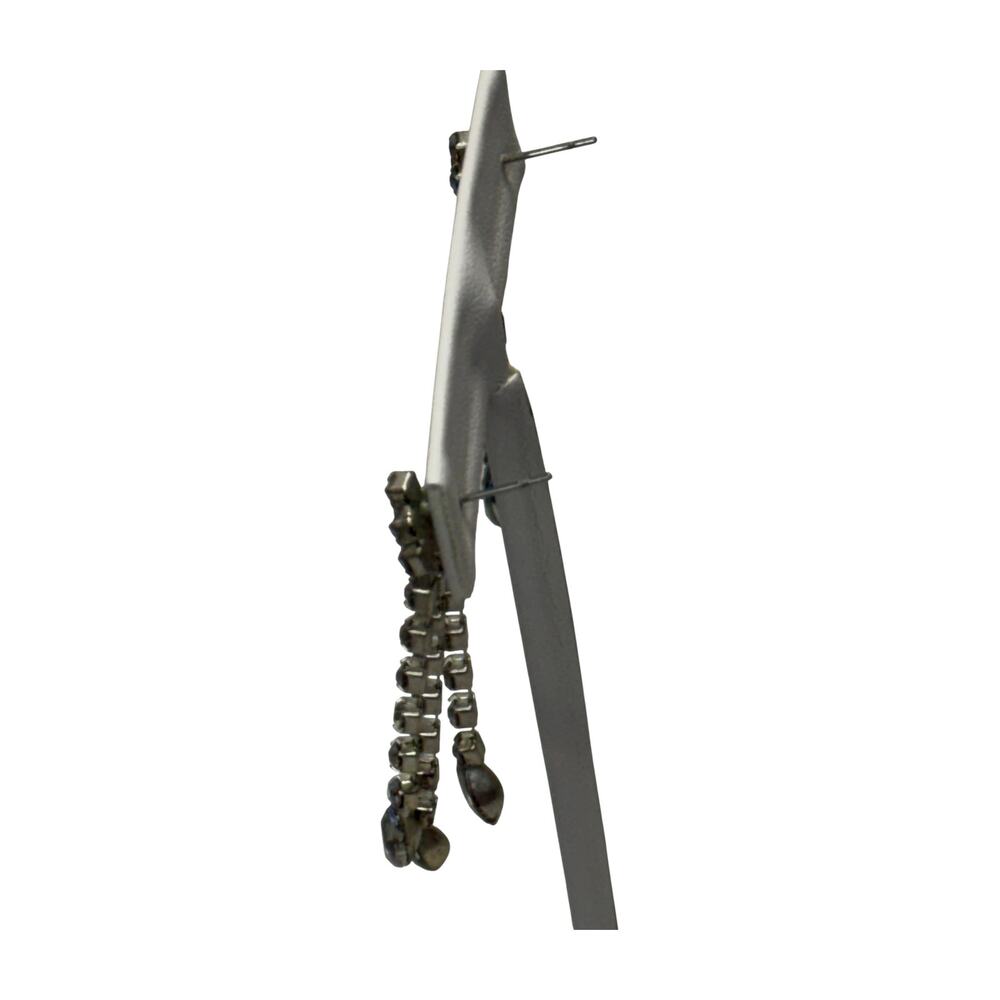Gunmetal AB Rhinestone Waterfall Drop Earrings 3-Chain Cascade 2in - Picture 3 of 6